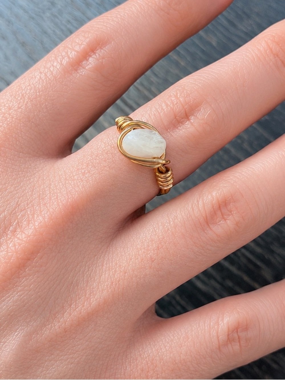 Gold Wire-Wrapped Moonstone Ring for Women